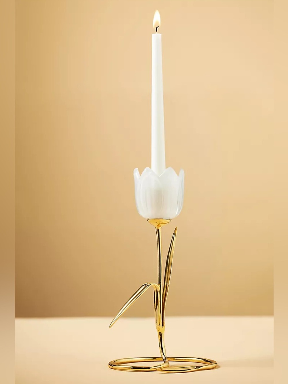 🌷Anthropologie - Tulip Candle Holder with Frosted White Glass Cup and Gold Stem